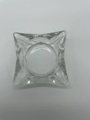 Vintage Heavy Clear Glass Square Ashtray with Angled Sides 3.75”