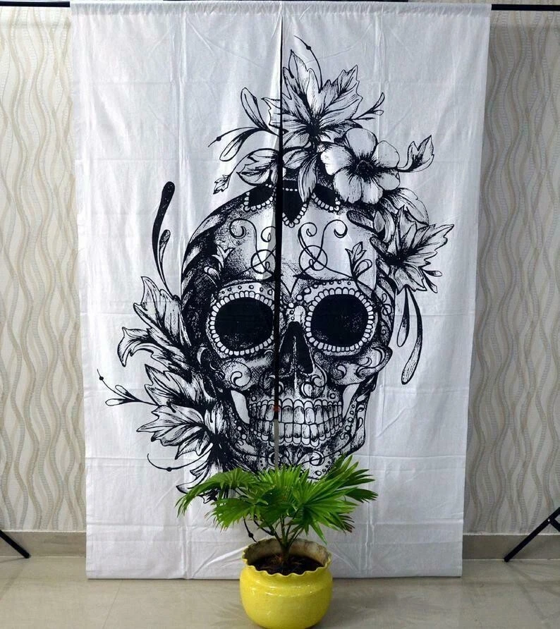 Indian Mandala Flower Skull Boho Hippie Wall Drapes Bohemian Door Window Curtain Foto 2 de 4