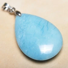 Pale Blue Caribbean Larimar Jasper 925 Sterling Silver Clasp 1.5" Pendant P11835