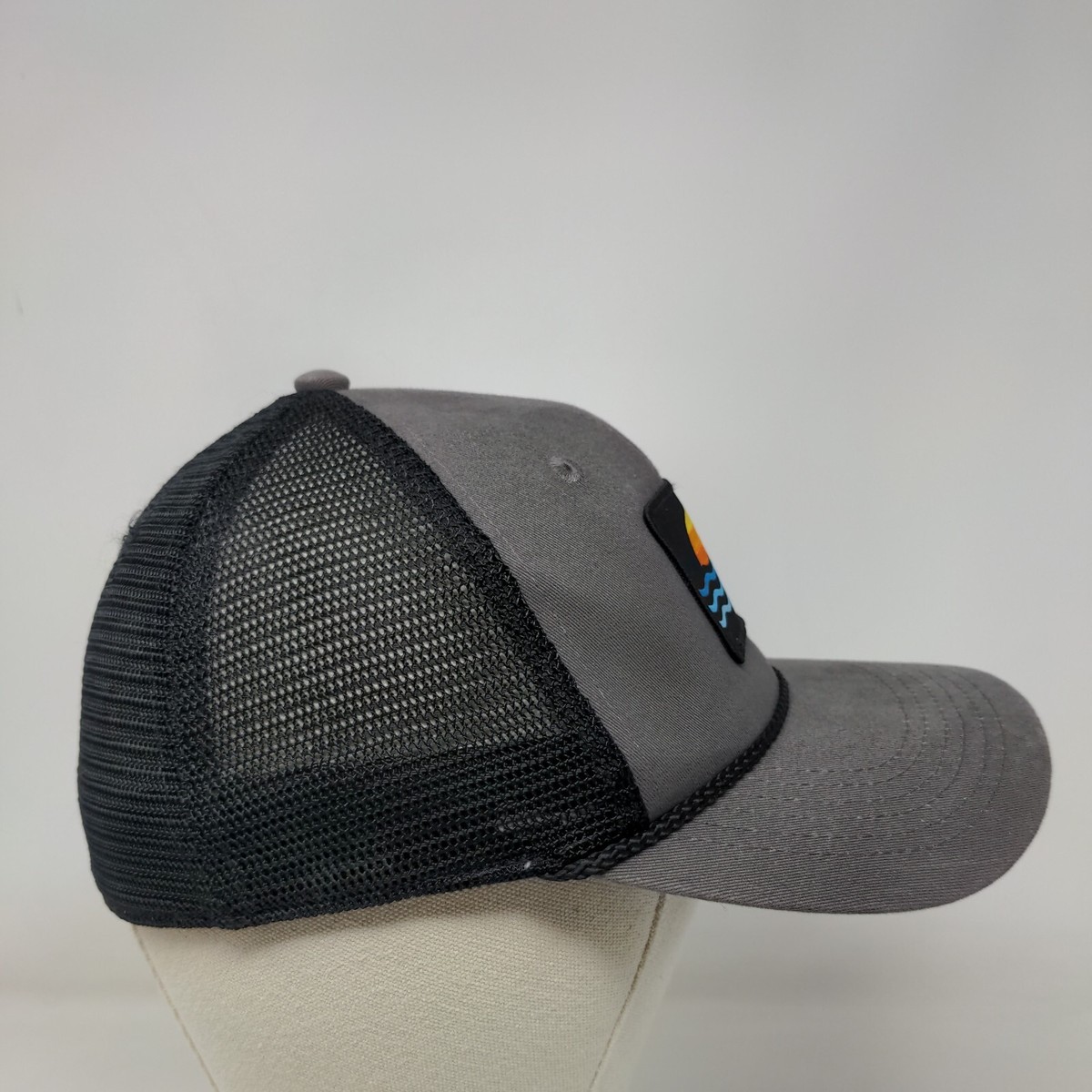 Sun Wave Patch Fitted Mesh Back Rope Trucker Hat Gray S/M Outdoor