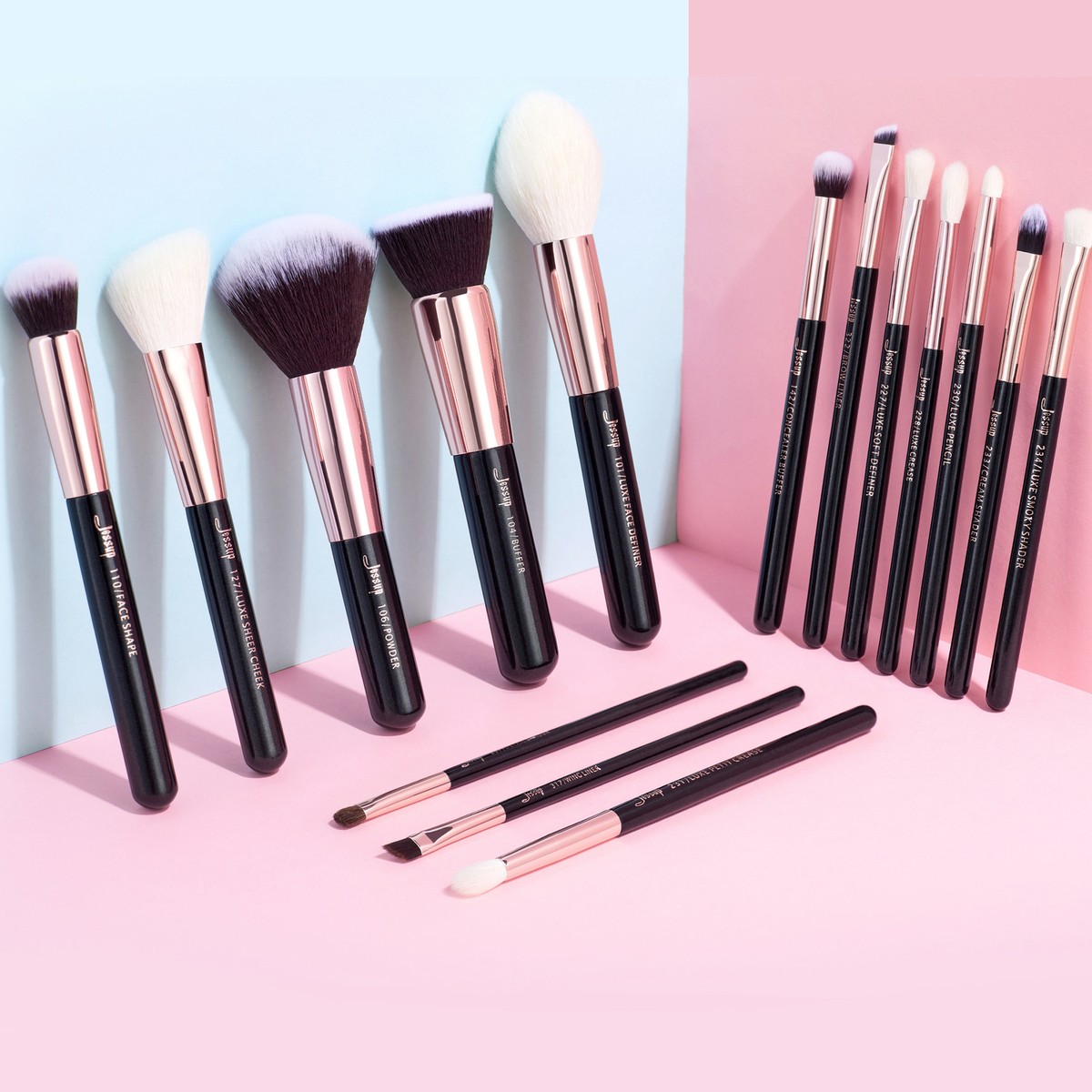Jessup juego de pinceles de maquillaje 15pcs colorete corrector en polvo brochas