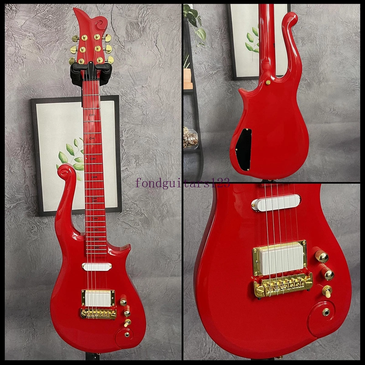Solid Body Red Cloud Electric Guitar 6 Strings SH Pickup Gold