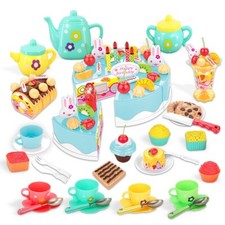 Enchanting Kids 22-Pc Tea & 75-Pc Blue Cake Toy Set Unleash Creativity Playtime
