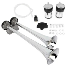 150dB Loud Dual Trumpet Train Air Horn System Kit For Car Truck 12V Chrome Color