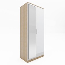 Multicolor High Gloss 2 Door Wardrobe with Mirror Storage Rail Bedroom Furniture