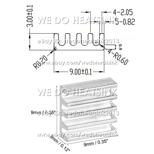 9x9x3mm Electronics Cooler Heatsink Radiator With Thermal Tape for MOS GPU IC - Afbeelding 3 van 5
