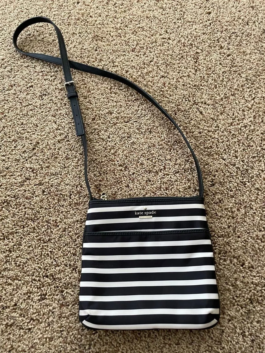 Kate Spade Signature striped Black and Cream Crossbody Bag
