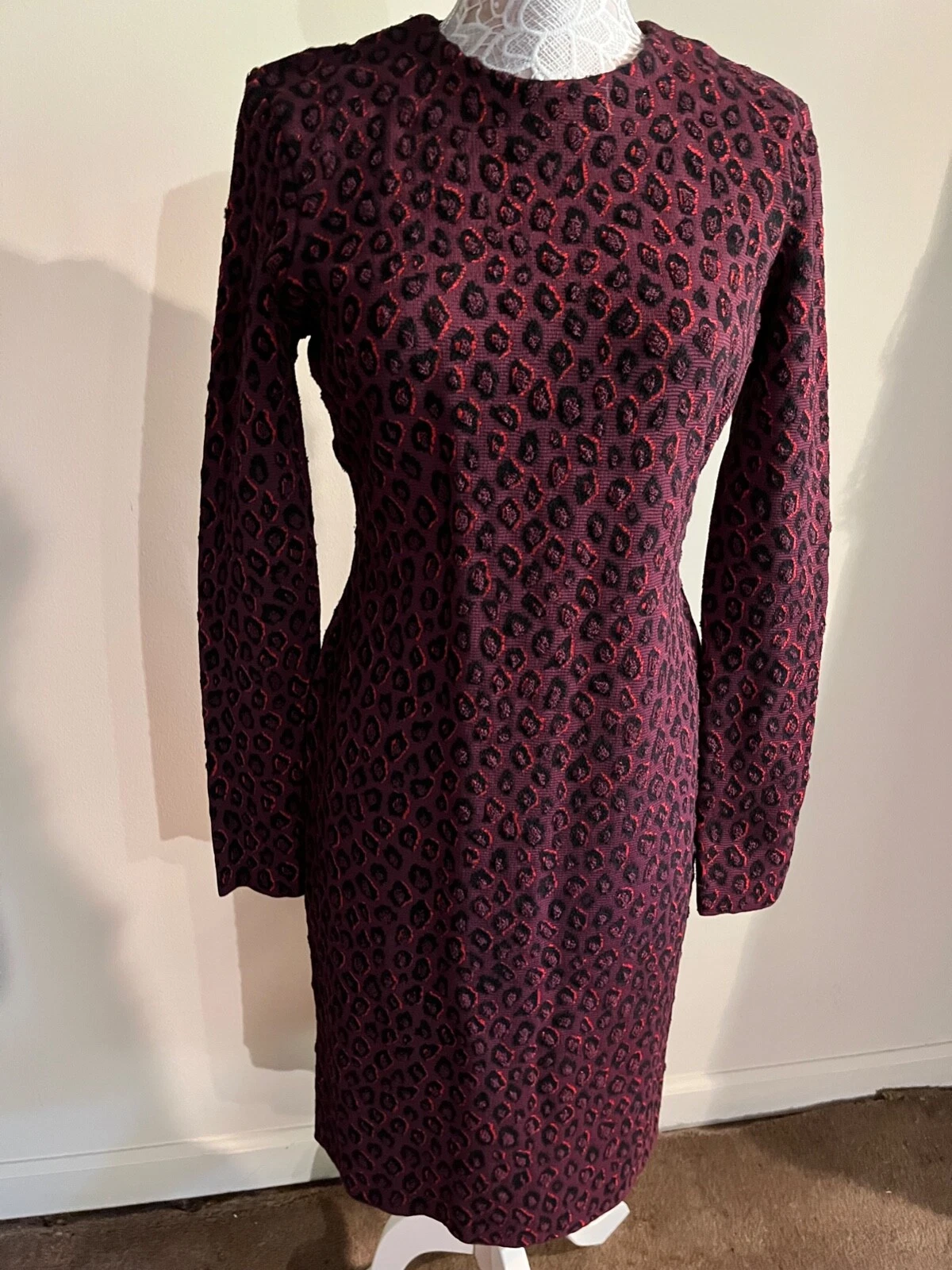 Givenchy — Givenchy NWT $2290. Black /Burgundy Leopard Long Sleeve Dress US L
