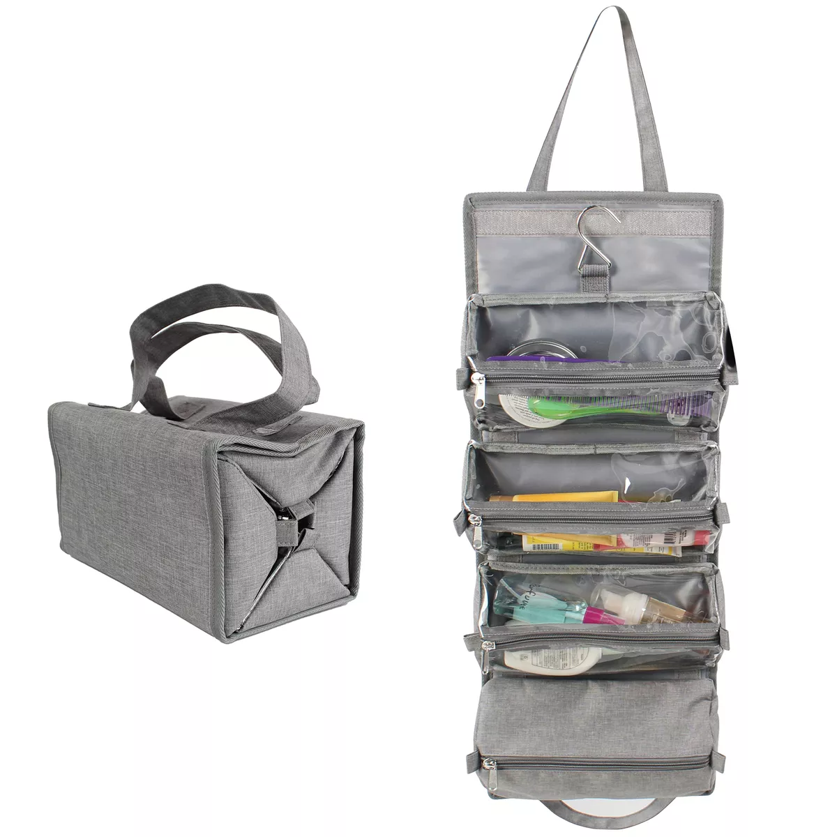 7Pennn Roll Up Travel Hanging Toiletry Bag with 4 Clear Removable