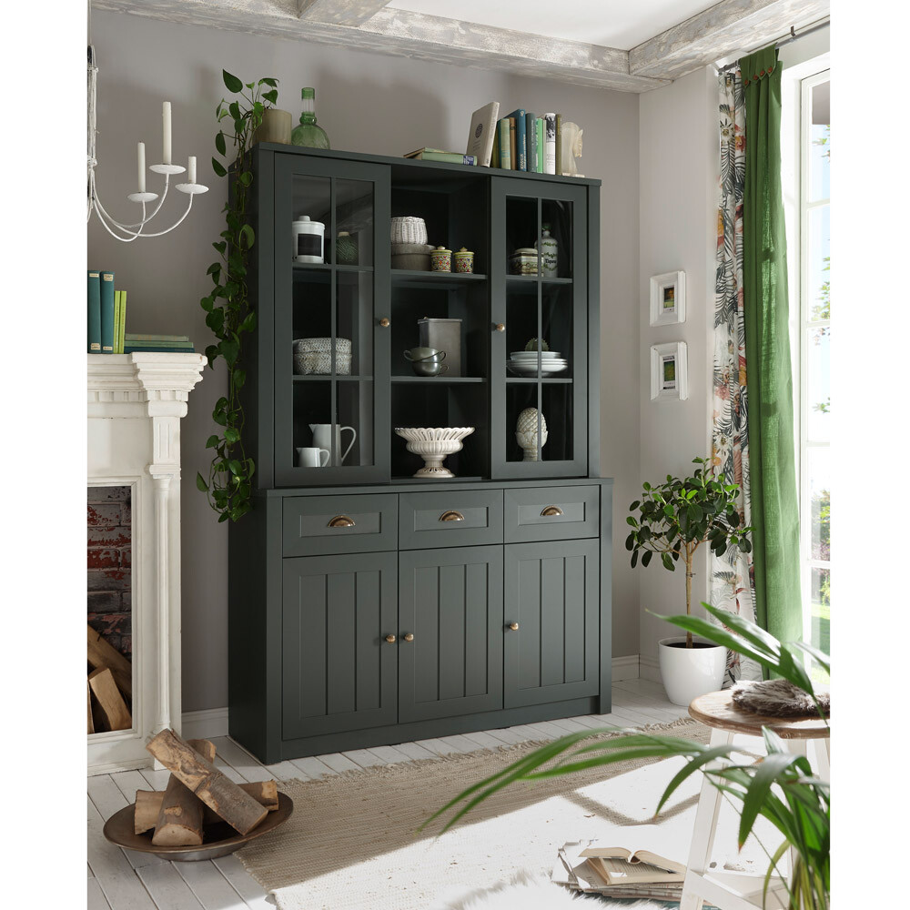 Buffet Esszimmerschrank grün Vitrine Buffetschrank LED Vitrinenschrank Highboard