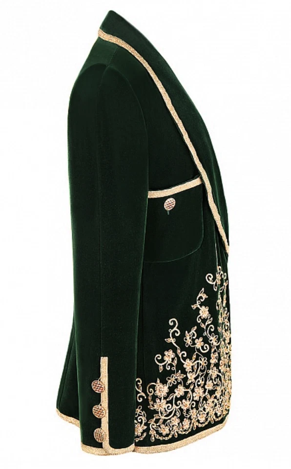 Chaqueta Falda Vintage Chanel Couture 1990 1991 Terciopelo Verde Dorado Bordado RARA Foto 4 de 4