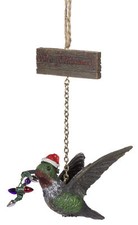 Christmas Ornament- Hummingbird w/ Santa Hat  Merry Christmas Sign