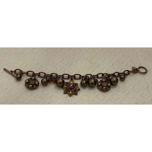 Carolee Charm Bracelet Copper Brown Crystal Faux Pearl Rose Gold Citrine Topaz - 第 1/4 張圖片