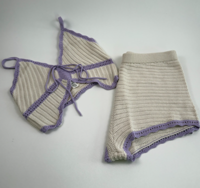 THETOE ♡ Victoria Knit Set Victoria's Secret PINK Knitted Lace Trim Top & Short Sleepwear Set