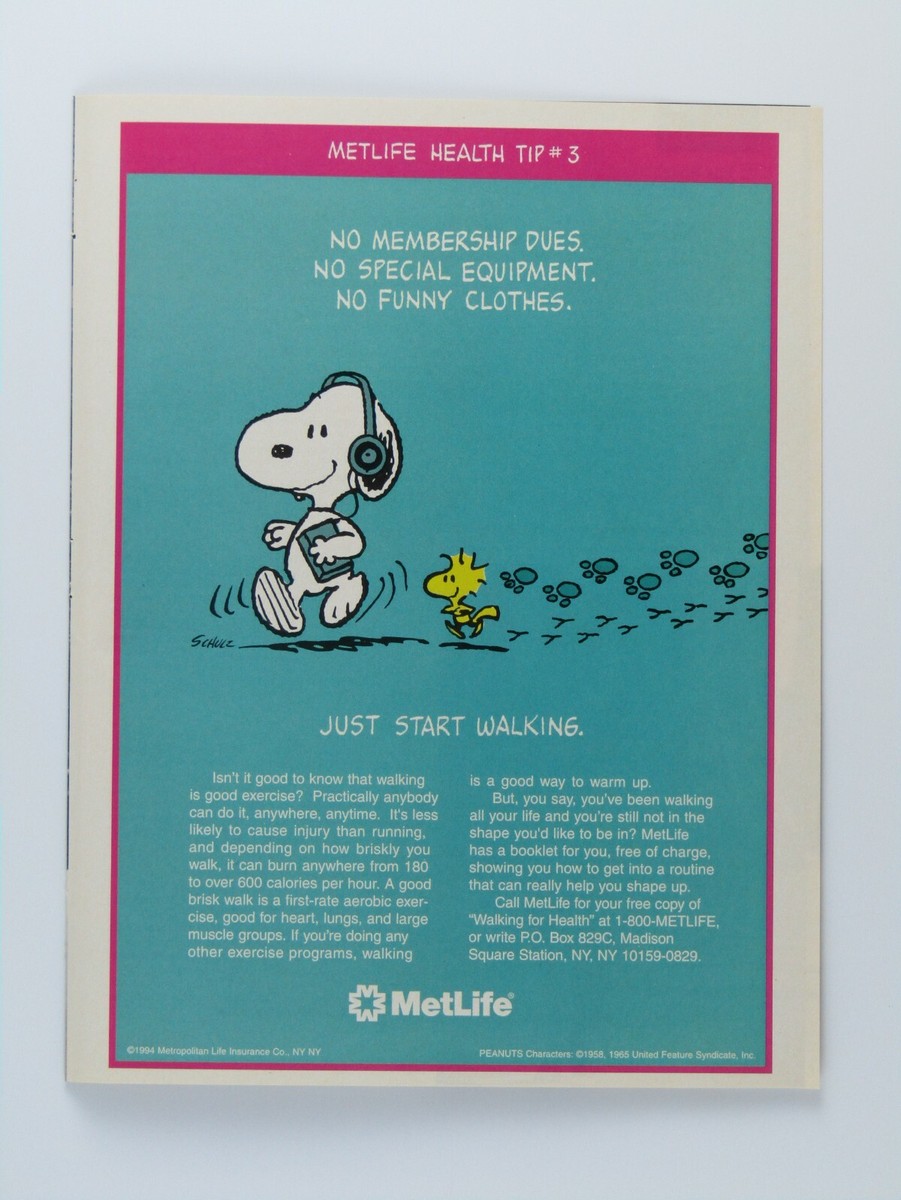 Peanuts Snoopy Walking Woodstock VTG Charles Schulz 1994 Met Life