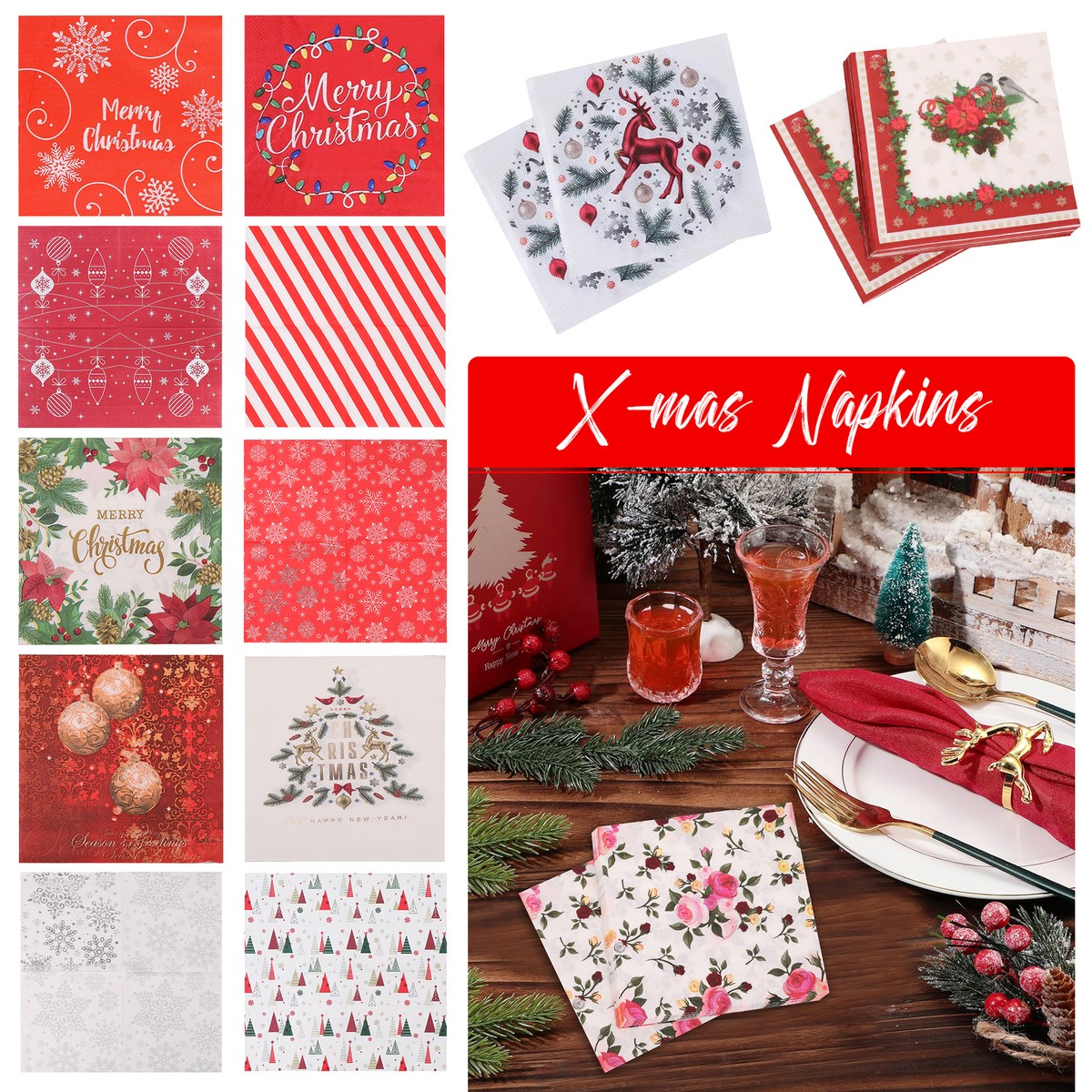 Christmas Napkins Party Tableware Serviette Paper Xmas Dinner Table  Decoration