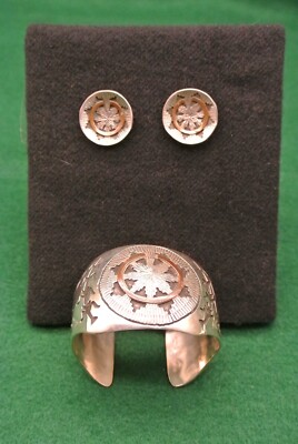 Native American Sterling Silver Cuff w/ Earrings Set Signed w/ Arrow & G