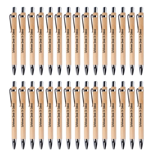 30pcs Welcome Back to School Bamboo Ballpoint Pens - Black Ink Gifts