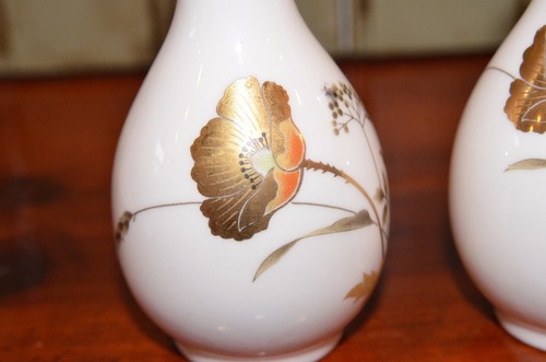 Vintage Set of 2 Vases Otagiri Japan Golden Poppy Asian Oriental Gold Trim - Picture 3 of 6
