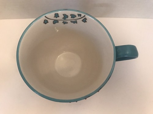 Anthropologie Dutch Wachs türkis blau handbemalt Blume Fuß Kaffeebecher EUC - Bild 5 von 6