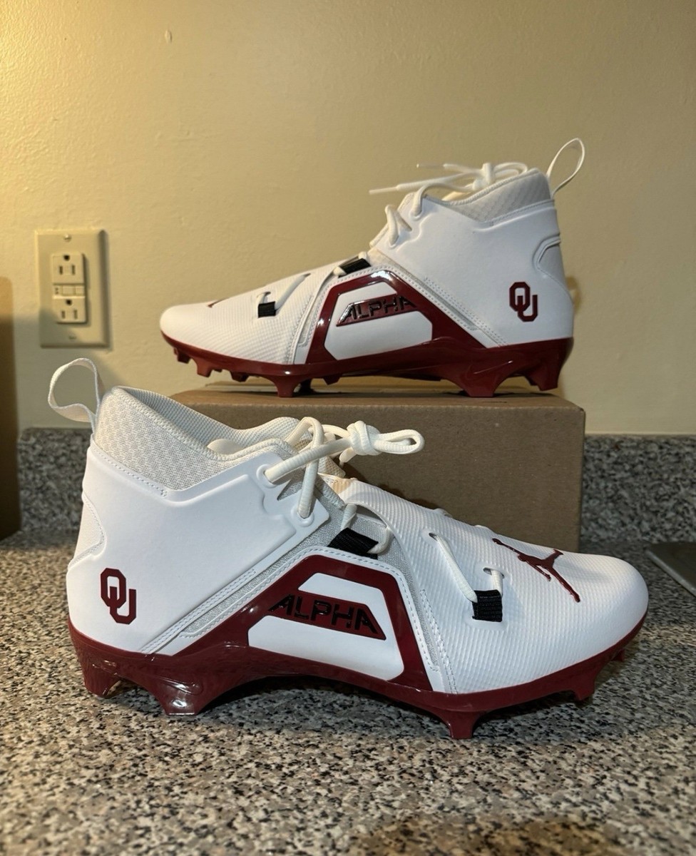 Nike Jordan Alpha Menace Oklahoma Football Cleats DH3367-104 Mens 14 Wide RARE Nike Jordan Alpha Menace Oklahoma Football Cleats DH3367-104  main image 2