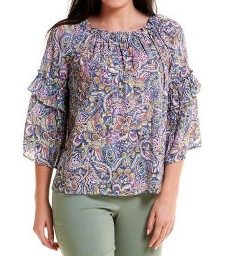 Zac & Rachel Neu mit Etikett Navy Sugar 3/4 Rüschenärmel Bluse Top Größe XL