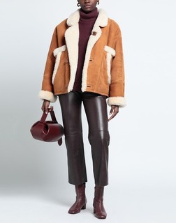 RRP€1595 SANDRO Shearling Jacket Size 3 L Brown Gusseted Sides Collared