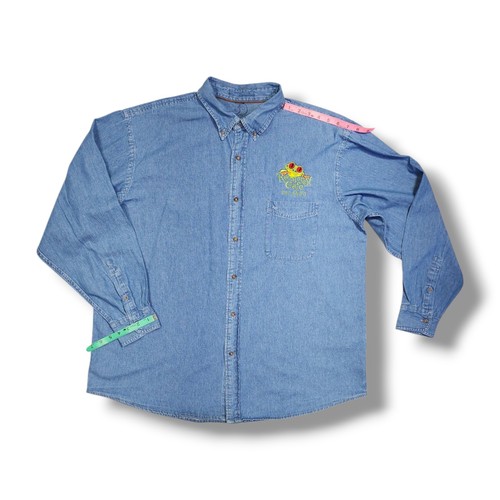 Camicia 30 anni selvaggi foresta pluviale caffè con bottoni blu denim ricamato 2XL - Foto 5 di 14