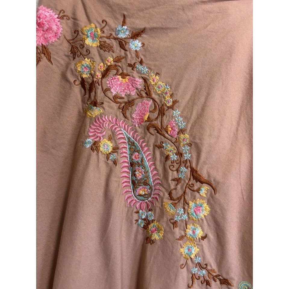 Falda Midi Anthropologie Odille Talla 8 Coral Floral Bordada Algodón Forrada Foto 3 de 4