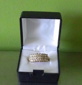 Authentic 14K Gold Plated CZ Ring 3 Row Cluster Dome Statement Size 9