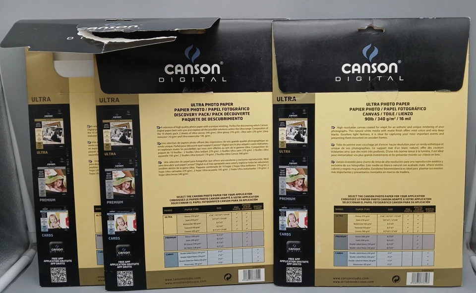 PAPEL FOTOGRÁFICO DIGITAL CANSON - Lienzo, Brillante, Satinado, Texto, Acuarela LOTE DE 3 Foto 4 de 4