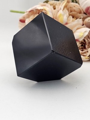  SALE   Großer schwarzer Obsidian Balance Würfel Schnitzerei Kristall 5,2cm 311g
