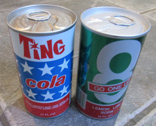 2 latas de refresco TING ~ COLA & 8 GO ONE UP Wisconsin Bottling INC. Waupaca WI llenado de aire
