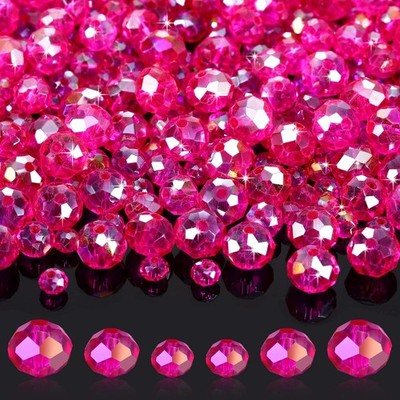 WILLBOND 600 Pcs Crystal Glass Beads for Jewelry Making Bulk Small, Hot Pink 