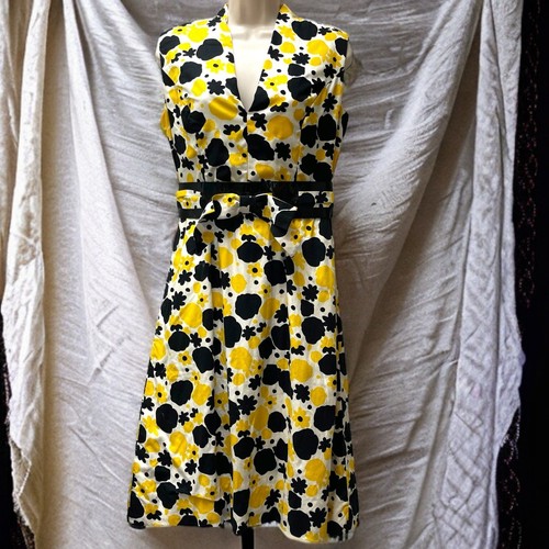 Crazy Daisy Mod Abstract Sleeveless Dress Vintage 60s Cotton Yellow Small