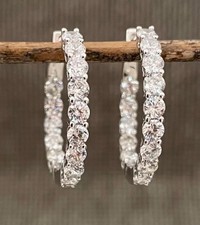 Round Cut Natural Diamond Hoop Earrings Gift For Any Occasion In 14k White Gold