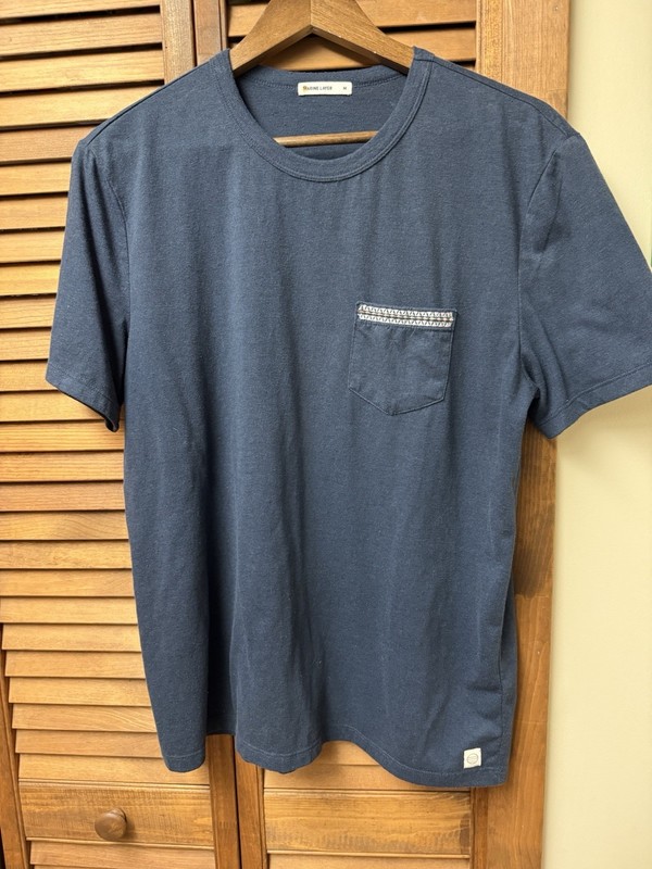 Marine Layer Blue Solid Embroidered Pocket Short Sleeve Crew Neck T-Shirt M