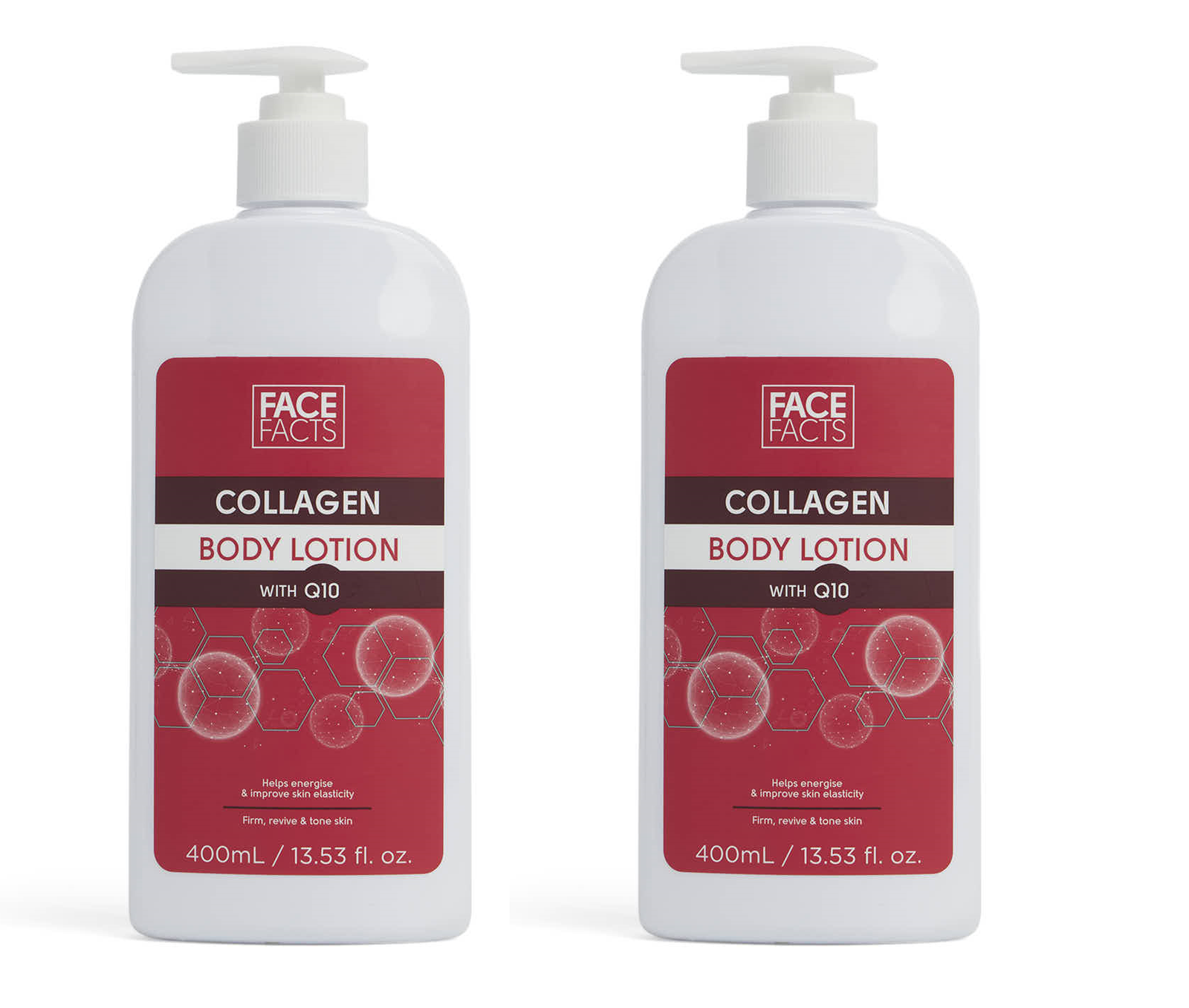 Face Facts Collagen & Q10 Body Lotion | Firm + Revive Tone Skin - 400ml X 2