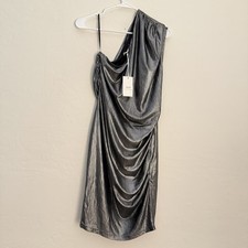 Grace Karin One Shoulder Metallic Silver Ruched Bodycon Cocktail Dress NWT M