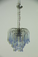 Lampadario struttura acciaio e gocce di vetro viola-1960