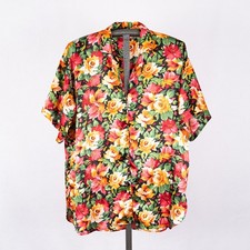 Vintage Victoria's Secret Satin Sleep Shirt Floral Gold Label Size MEDIUM LARGE