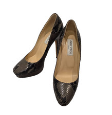 JIMMY CHOO Natural Gray Python Platform Pumps with 120mm Heel - Size 40