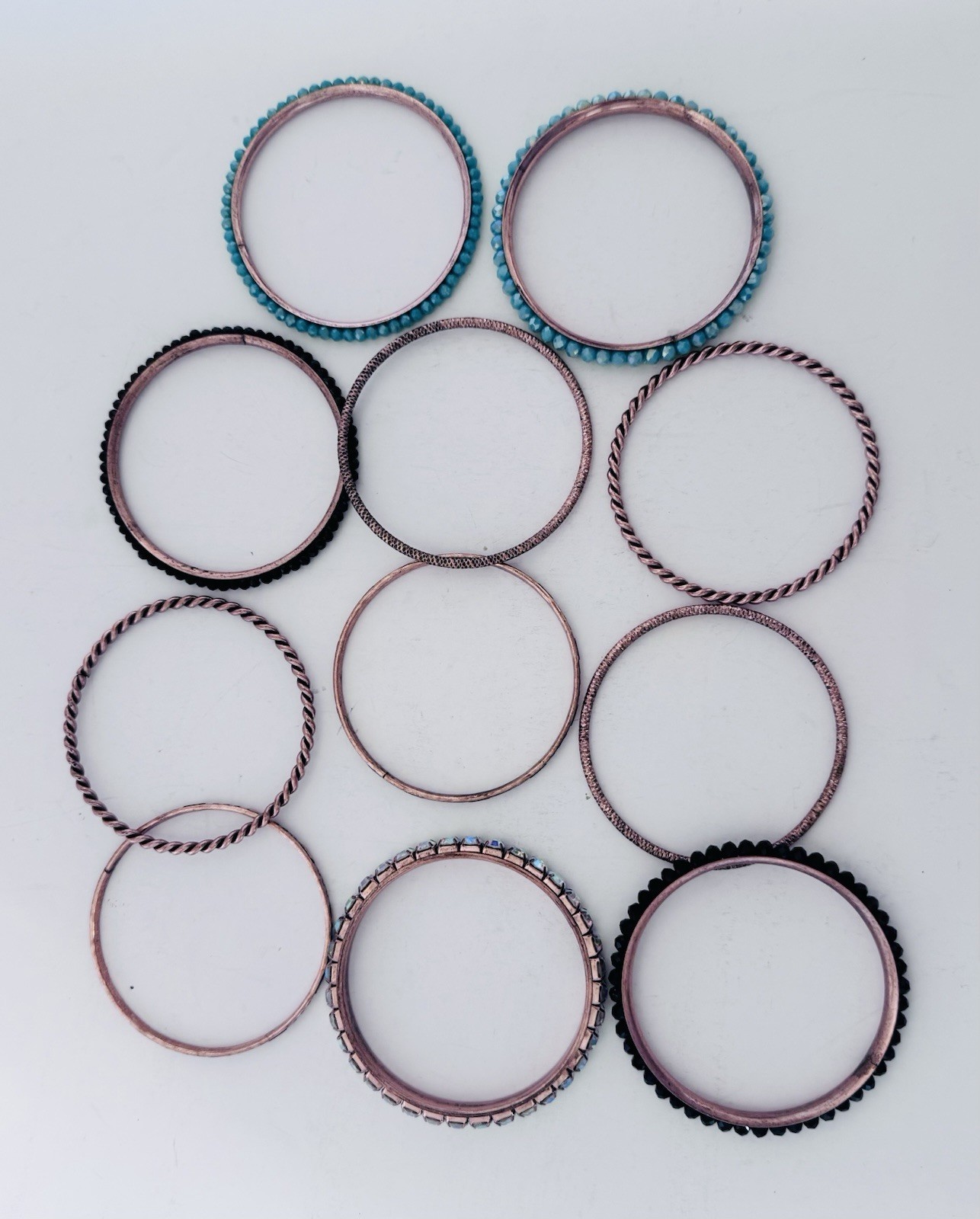 Copper Bangle Bracelets Textured Twisted Faux Bea… - image 8