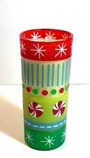 Pier 1 Scented Holiday Decorated Glass Jar Candle Peppermint Party 5.3oz