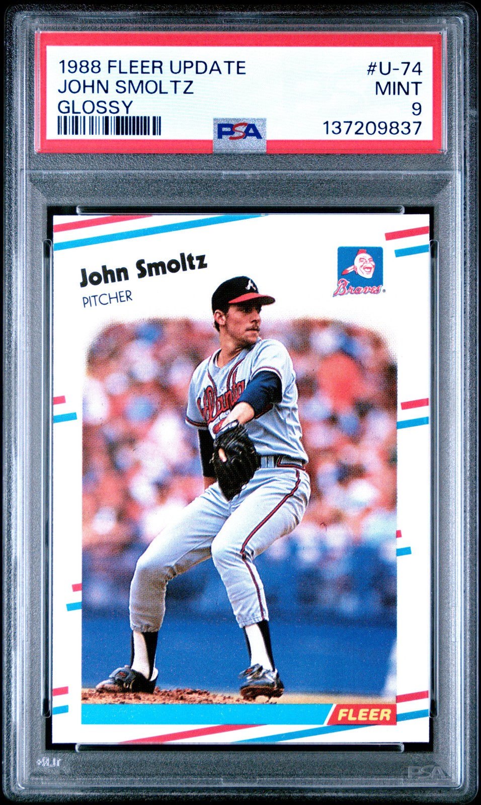 1988 FLEER UPDATE GLOSSY #U-74 JOHN SMOLTZ ROOKIE RC PSA 9