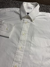 Gitman Bros Pinpoint Oxford Shirt Mens Large 16.5 32 White Stretch