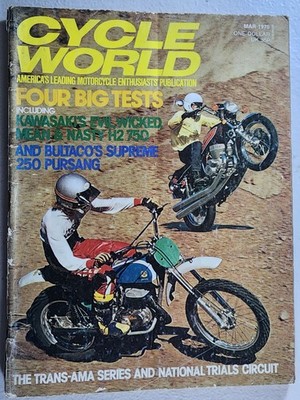 Cycle World March 1975 Vintage Motocross Magazine Bultaco 250 Pursang KAWA 750