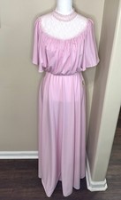 Vintage NWT 1970's Pink Lace Dress Cape Sleeves Victorian Whimsical Princess