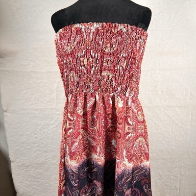 Mlle Gabrielle Large Paisley Handkerchief Hem Boho Maxi Dress Red Blue