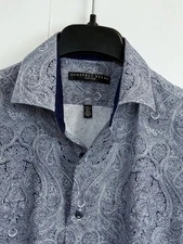 Geoffrey Beene Men's 15.5 Fitted Button Down Shirt Blue Paisley Wrinkle Free